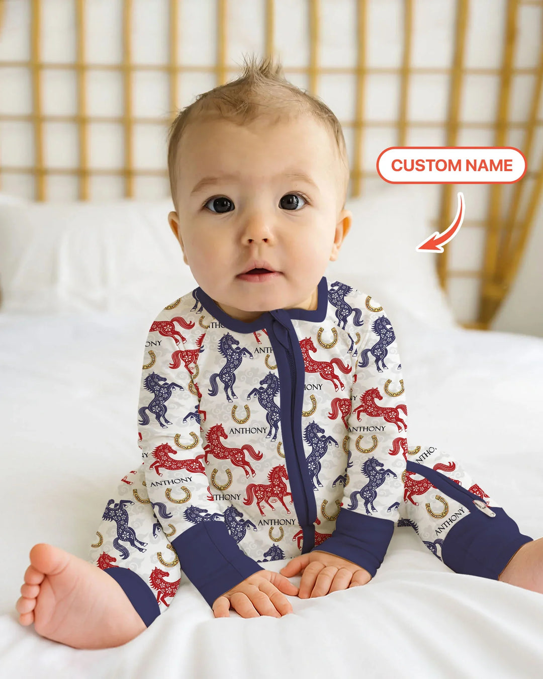 Custom Name Chinoiserie Horses Bamboo Convertible Zippy