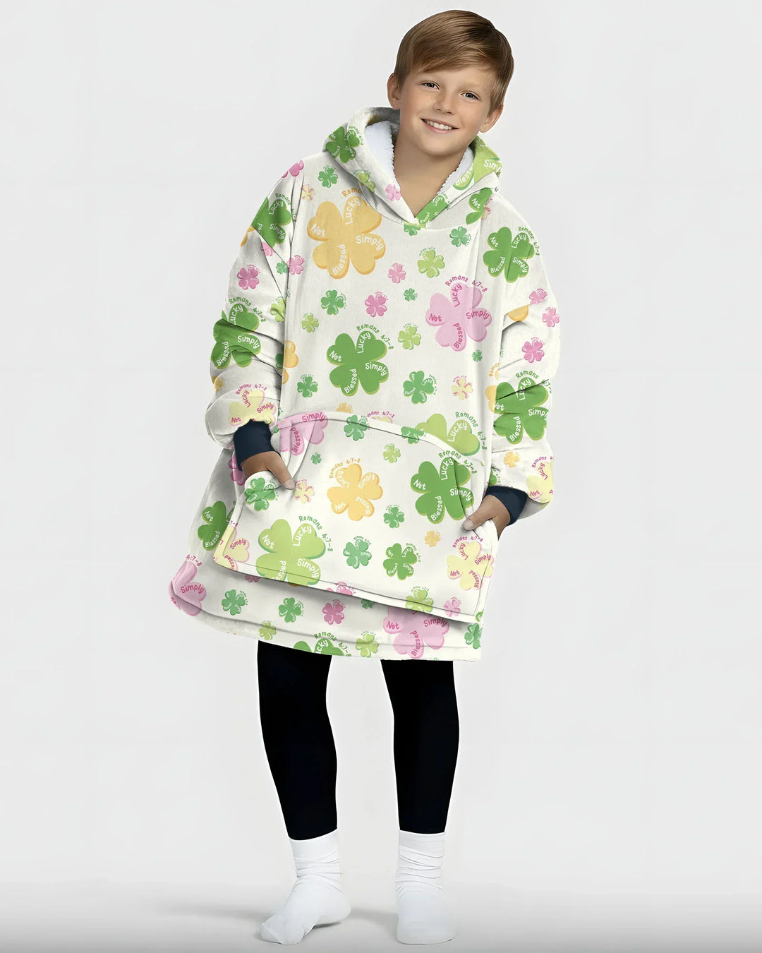 Shamrocks Print St. Patrick's Day Wearable Bamboo Blanket Hoodie