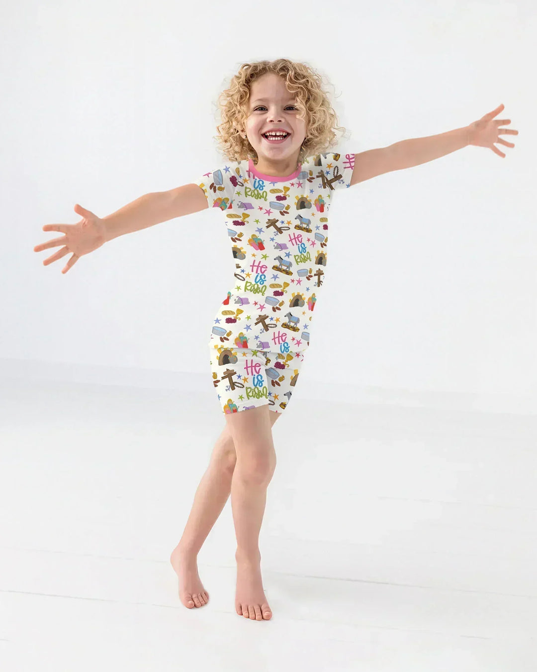 Bible Story Easter Family Matching Bamboo Two Piece Short Sleeve Shorts Pajama Set
