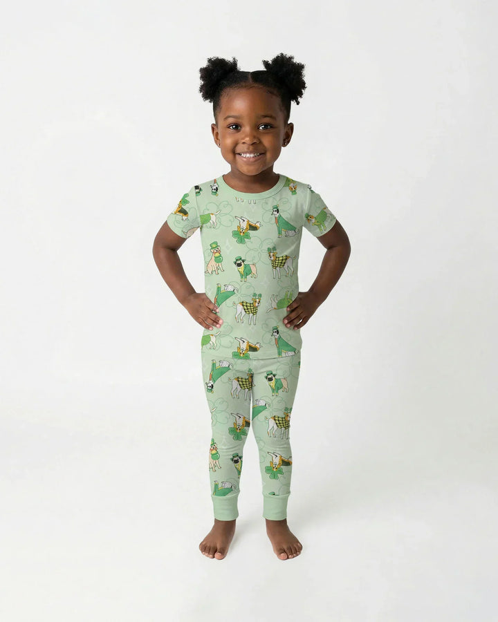 St. Patrick's Day Puppies Bamboo Two Piece Short Sleeve Pajama Set