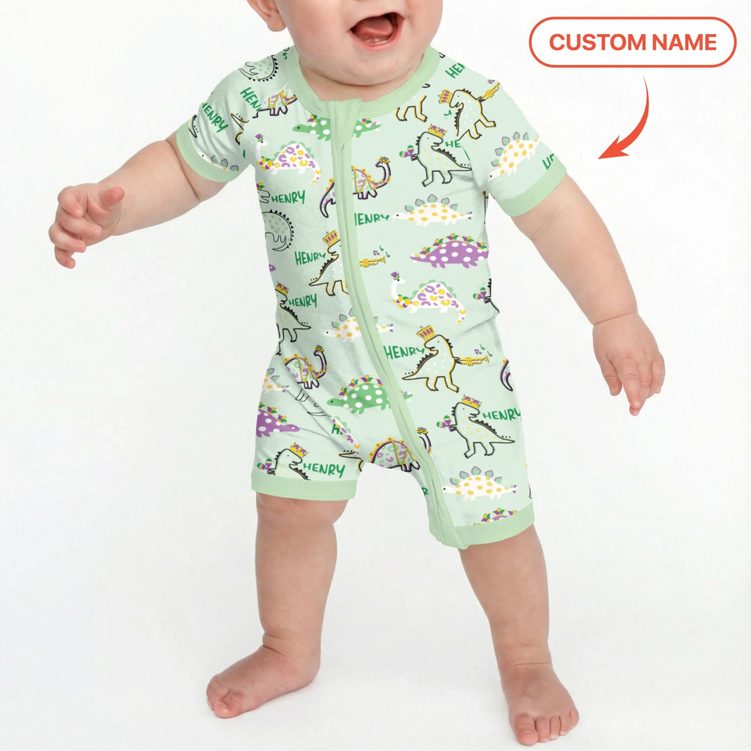 Custom Name Mardi Gras Saurus Bamboo Shorty Zippy
