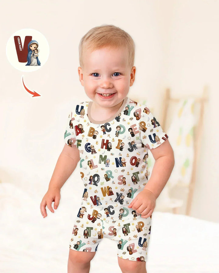 Catholic Saint ABCs Bamboo Two Piece Short Sleeve Shorts Pajama Set