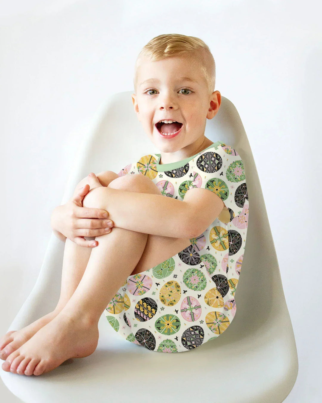 Pysanky Eggs Family Matching Bamboo Two Piece Short Sleeve Shorts Pajama Set