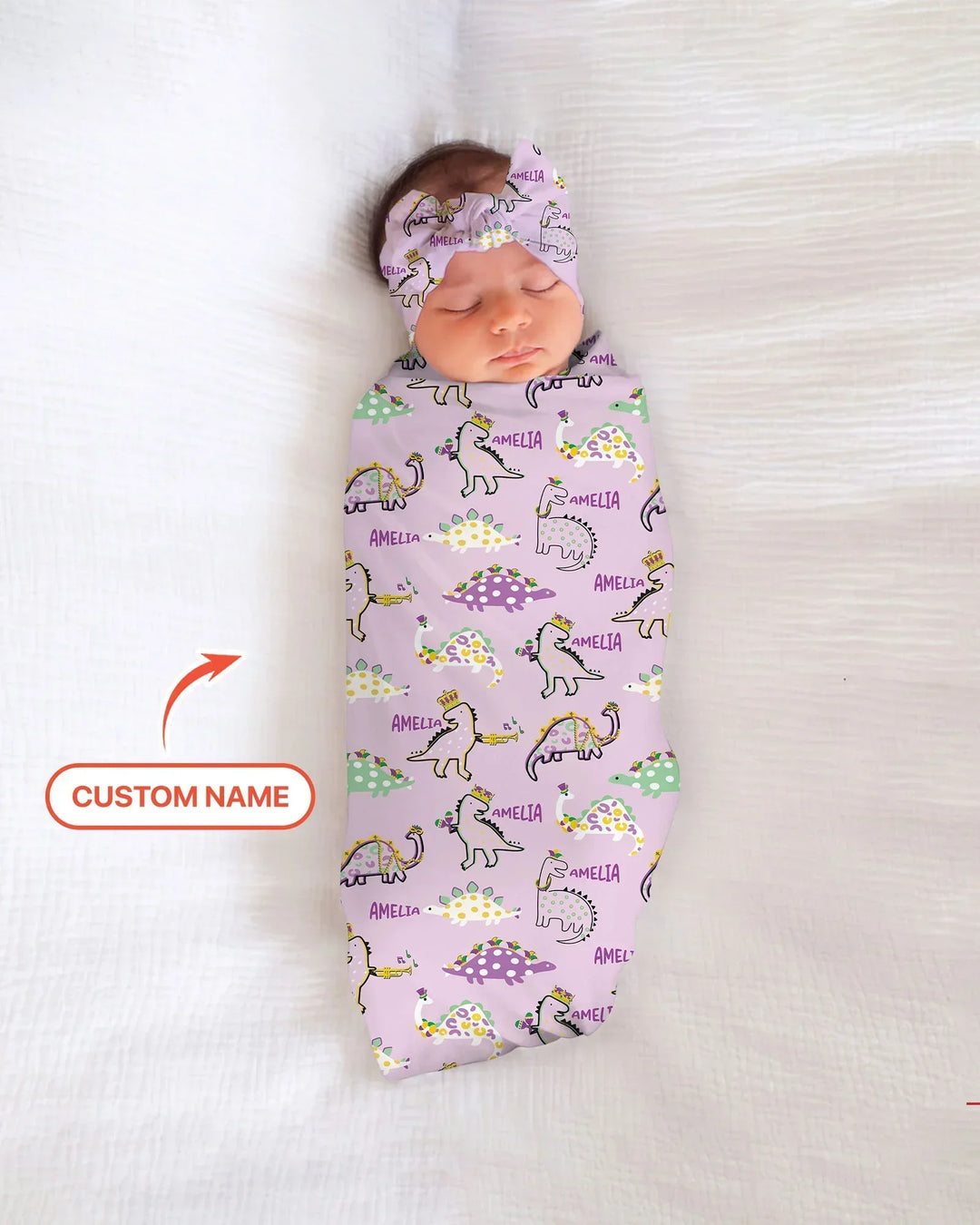 Custom Name Mardi Gras Saurus Bamboo Swaddle Blanket