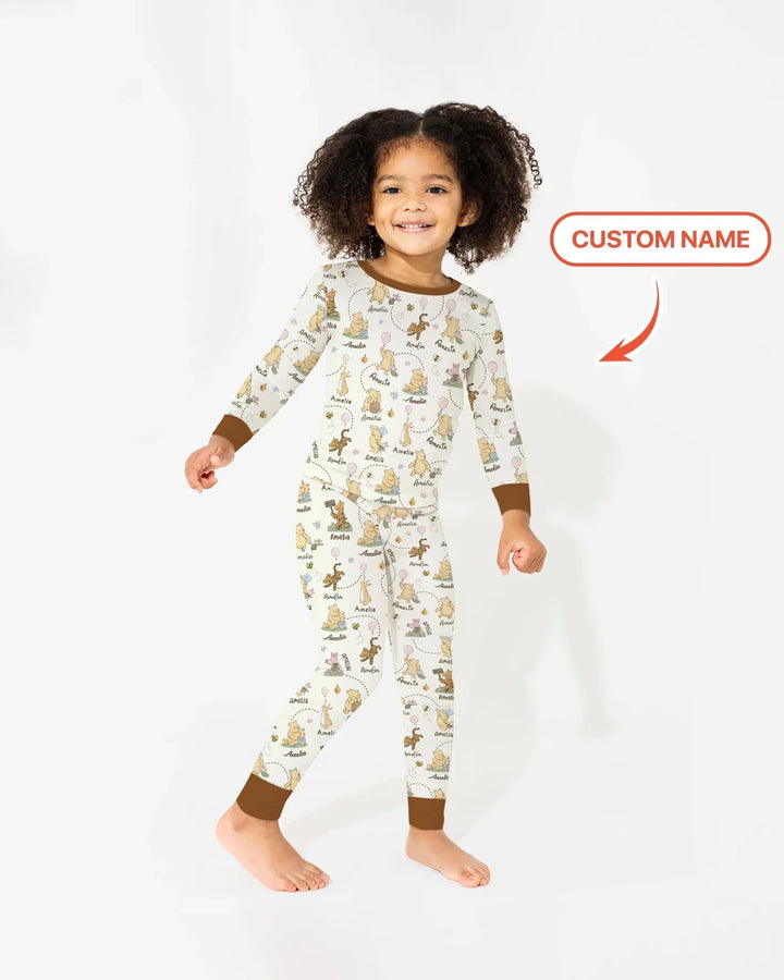 Once Upon A Bear Custom Name Bamboo Two Piece Long Sleeve Pajama Set