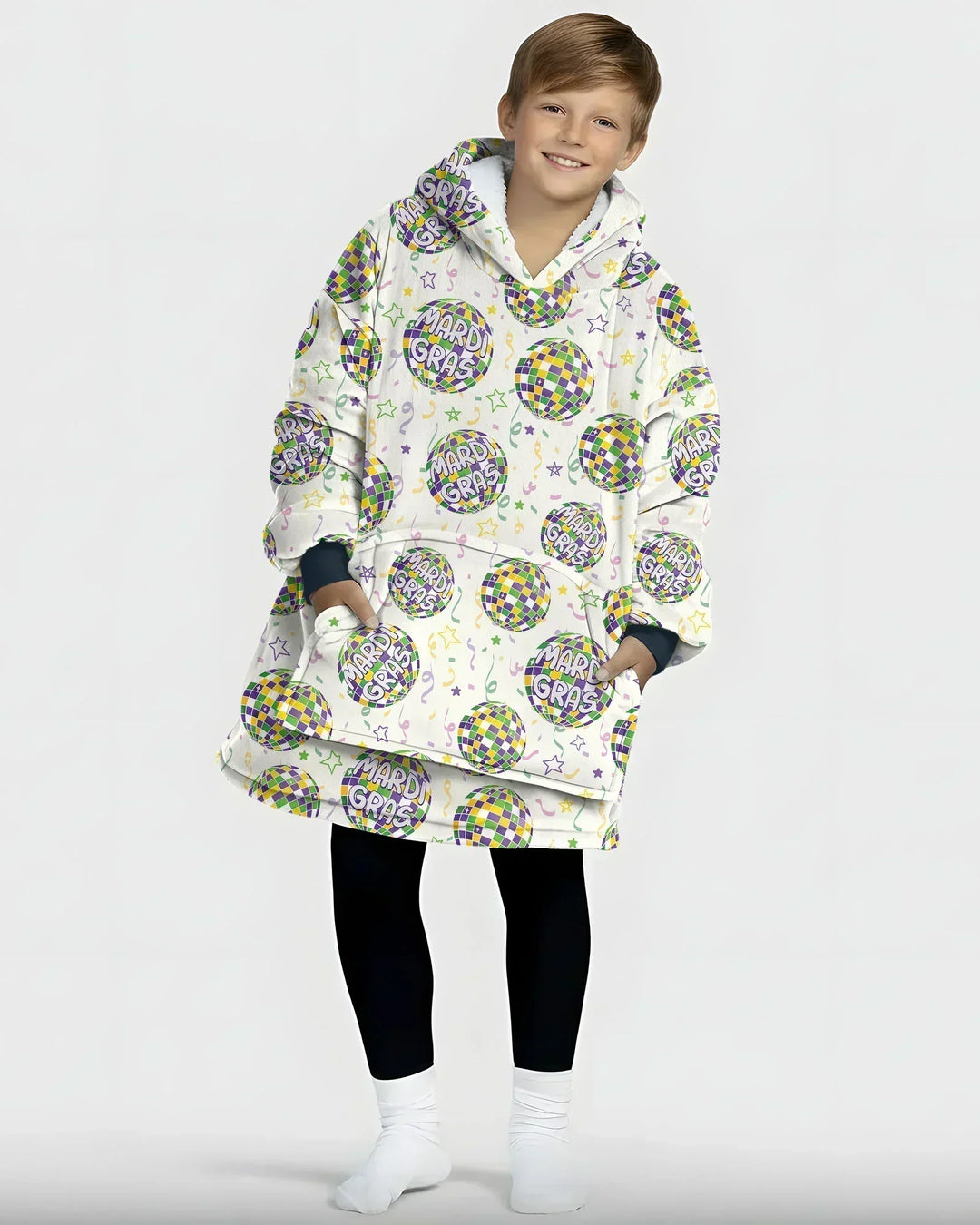 Mardi Gras Disco Ball Wearable Bamboo Blanket Hoodie