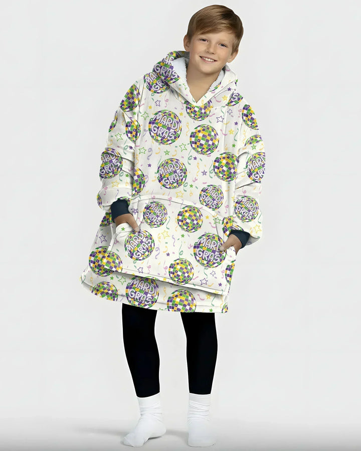 Mardi Gras Disco Ball Wearable Bamboo Blanket Hoodie