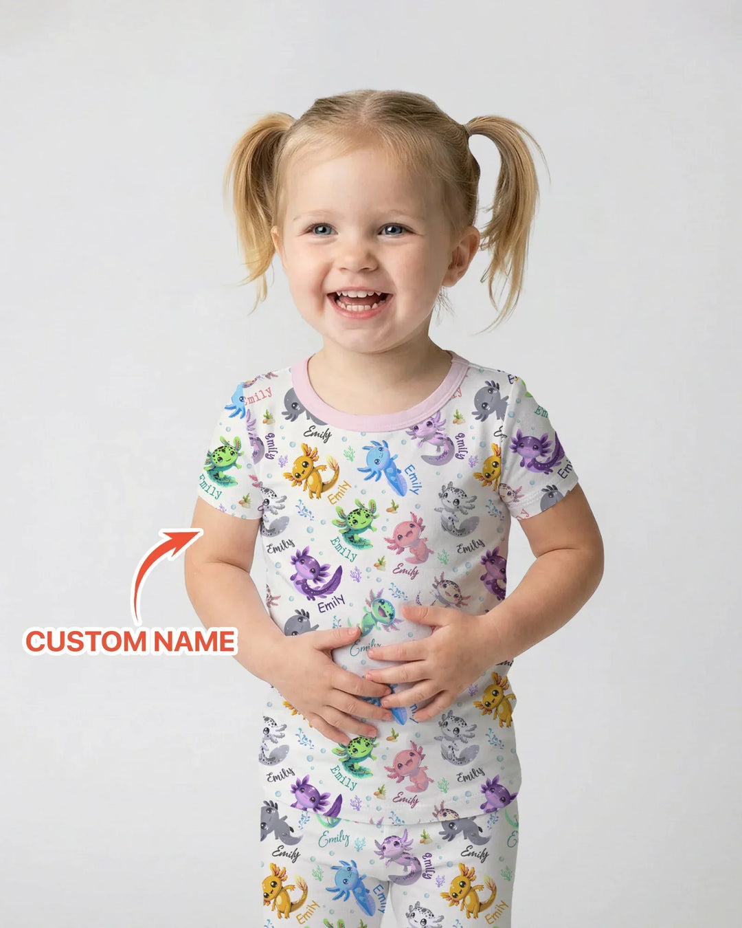 I Love You Axolotl Custom Name Bamboo Two Piece Short Sleeve Pajama Set