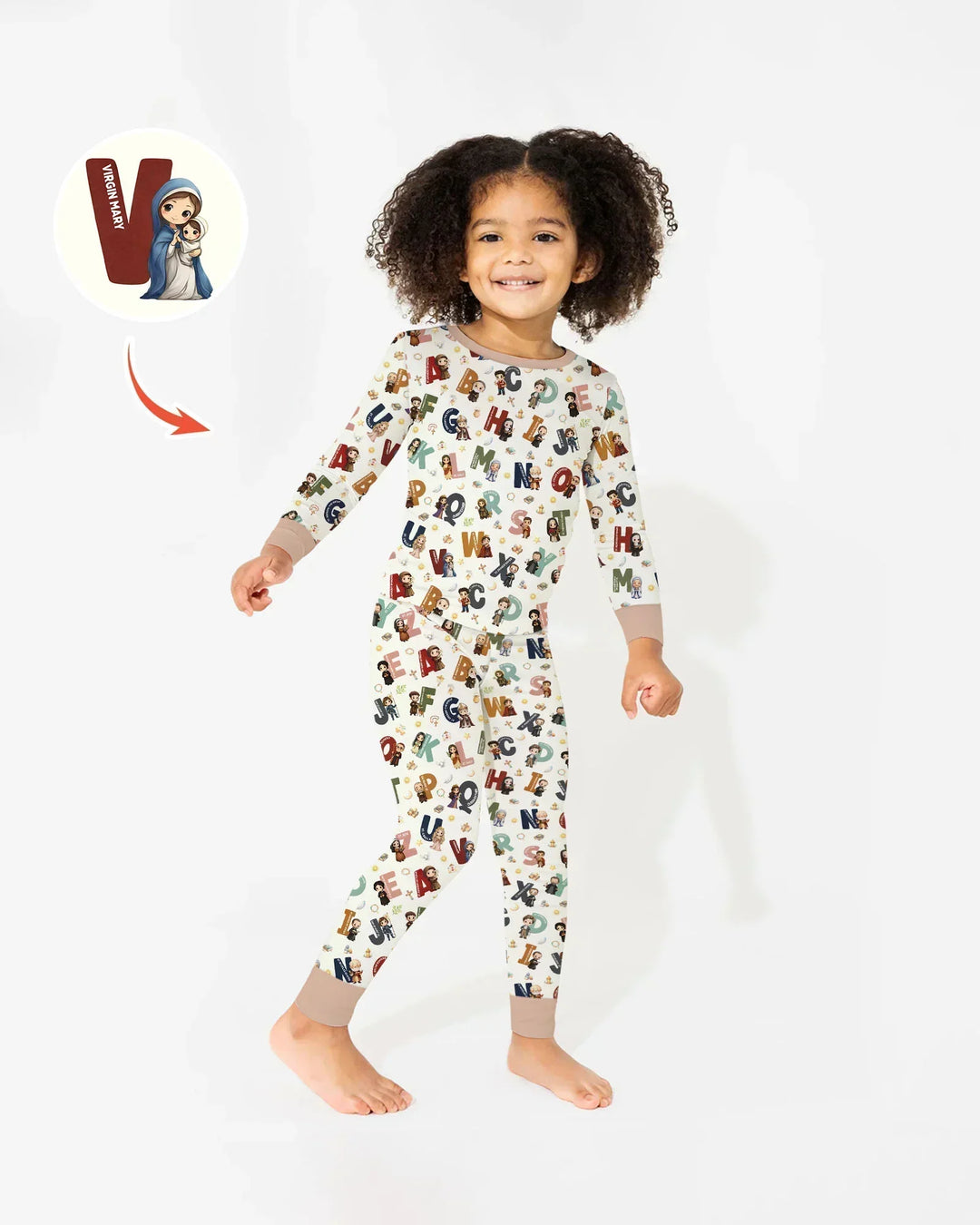 Catholic Saint ABCs Bamboo Two Piece Long Sleeve Pajama Set