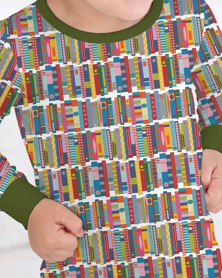 Rainbow Bookshelf Bamboo Two Piece Long Sleeve Pajama Set