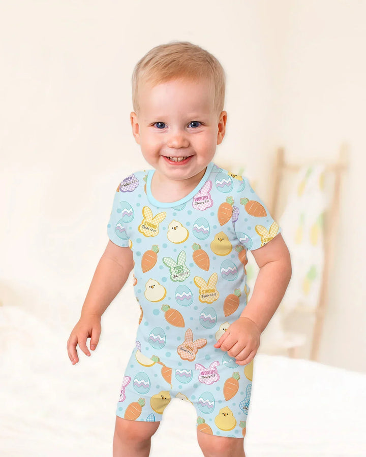 Easter Christian Bunny Bamboo Two Piece Short Sleeve Shorts Pajama Set