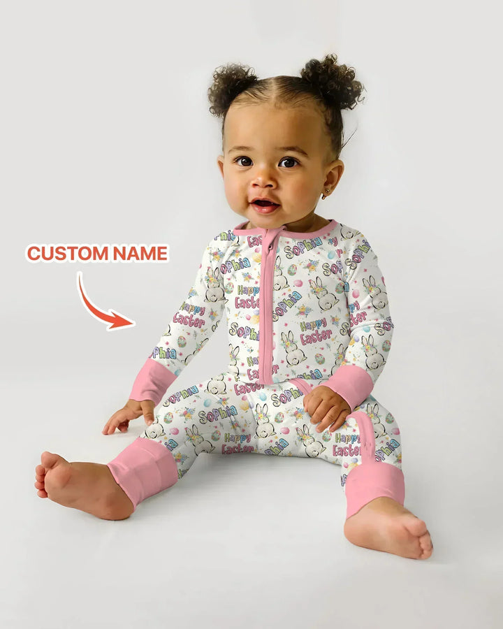 Personalized Happy Easter Bunny Bamboo Convertible Zippy