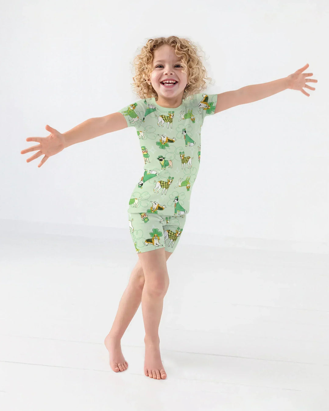 St. Patrick's Day Puppies Bamboo Two Piece Short Sleeve Shorts Pajama Set
