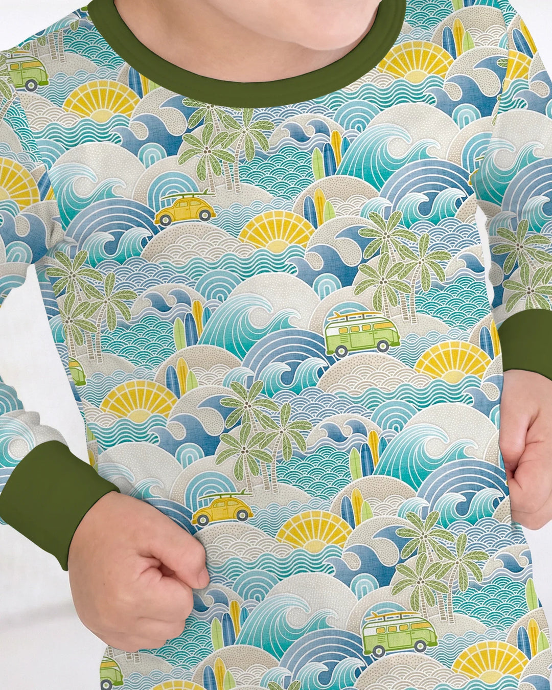 Coastal Road Trip Waves Surf Bamboo Two Piece Long Sleeve Pajama Set