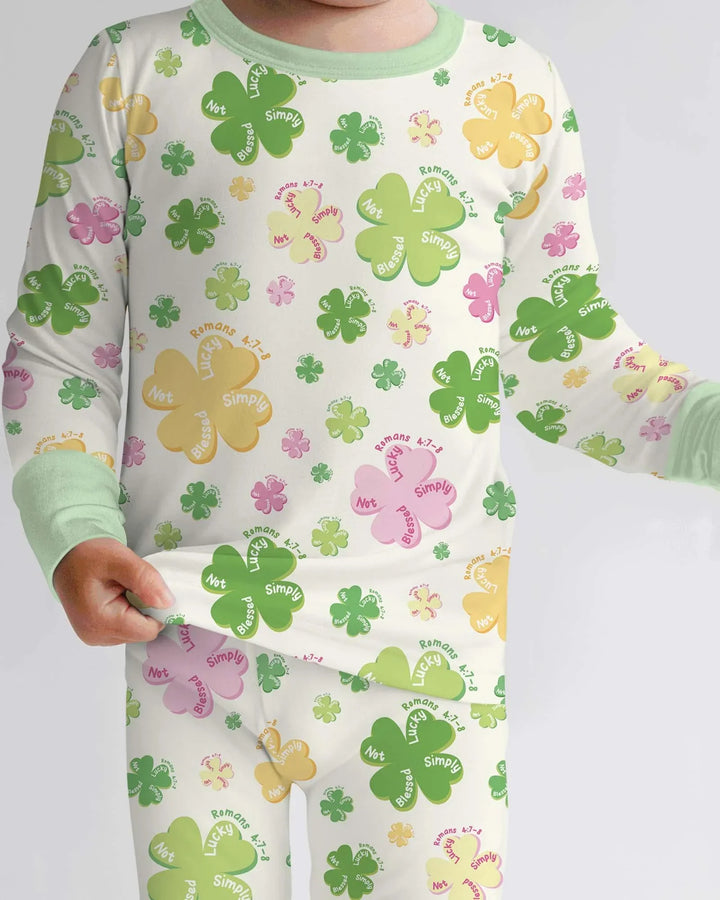 Shamrocks Print St. Patrick's Day Bamboo Two Piece Long Sleeve Pajama Set