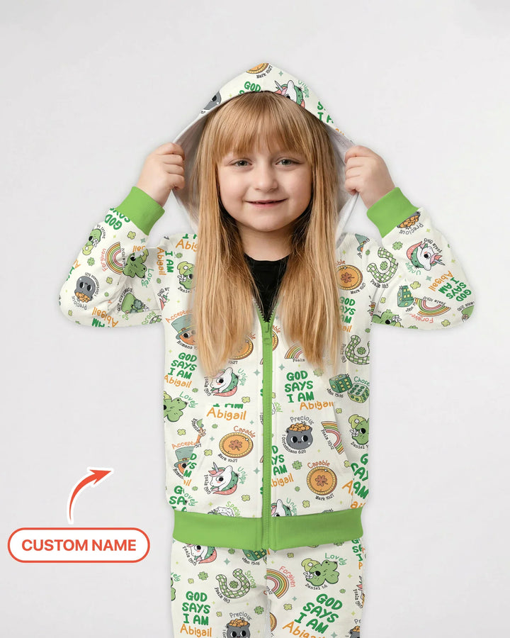 Personalized God Says I Am St. Patrick's Day Family Matching Bamboo Zip Hoodie