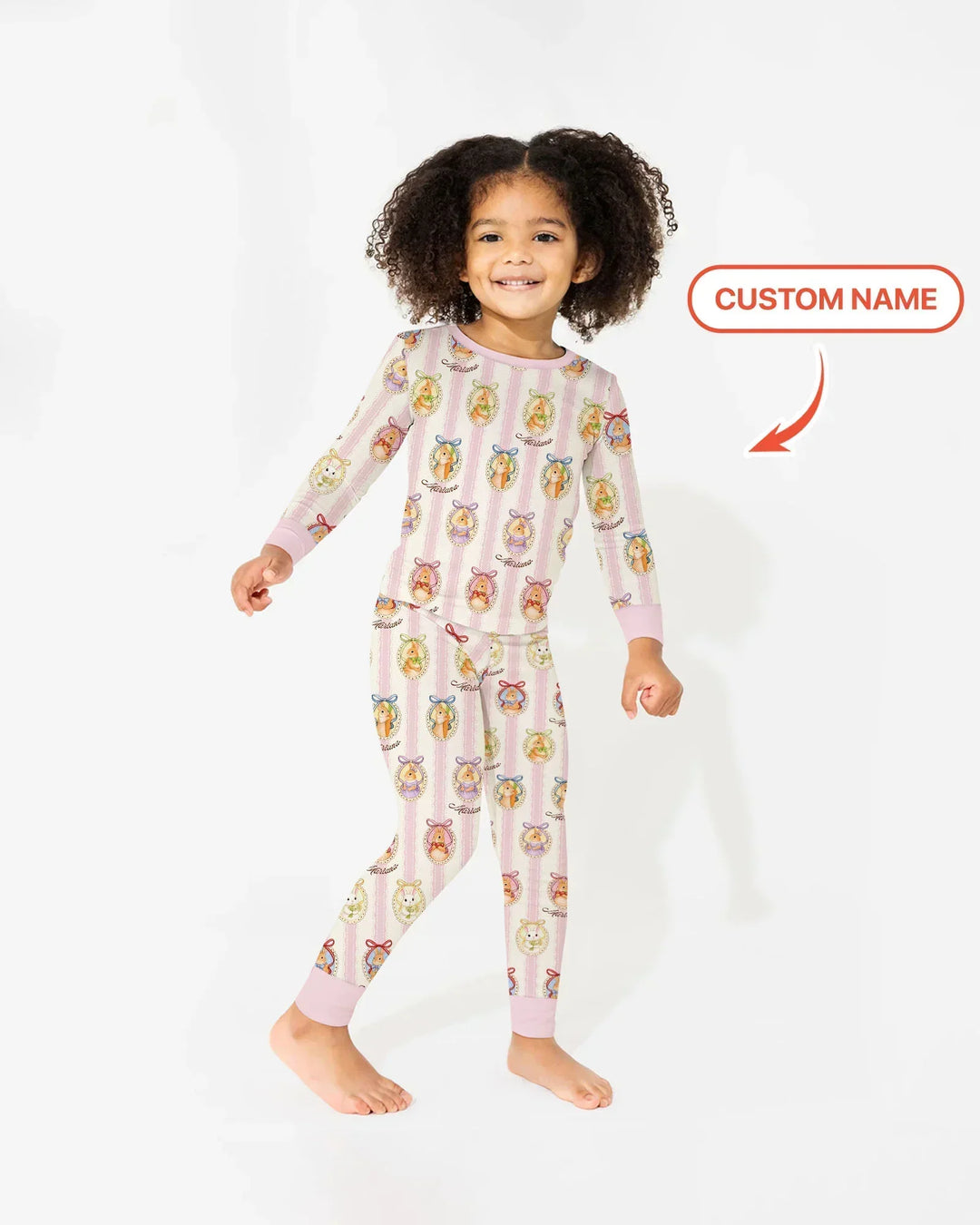 Custom Name Vintage Easter Bunny Bamboo Two Piece Long Sleeve Pajama Set