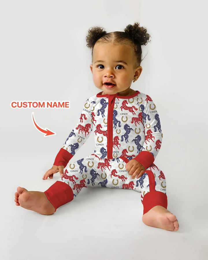 Custom Name Chinoiserie Horses Bamboo Convertible Zippy