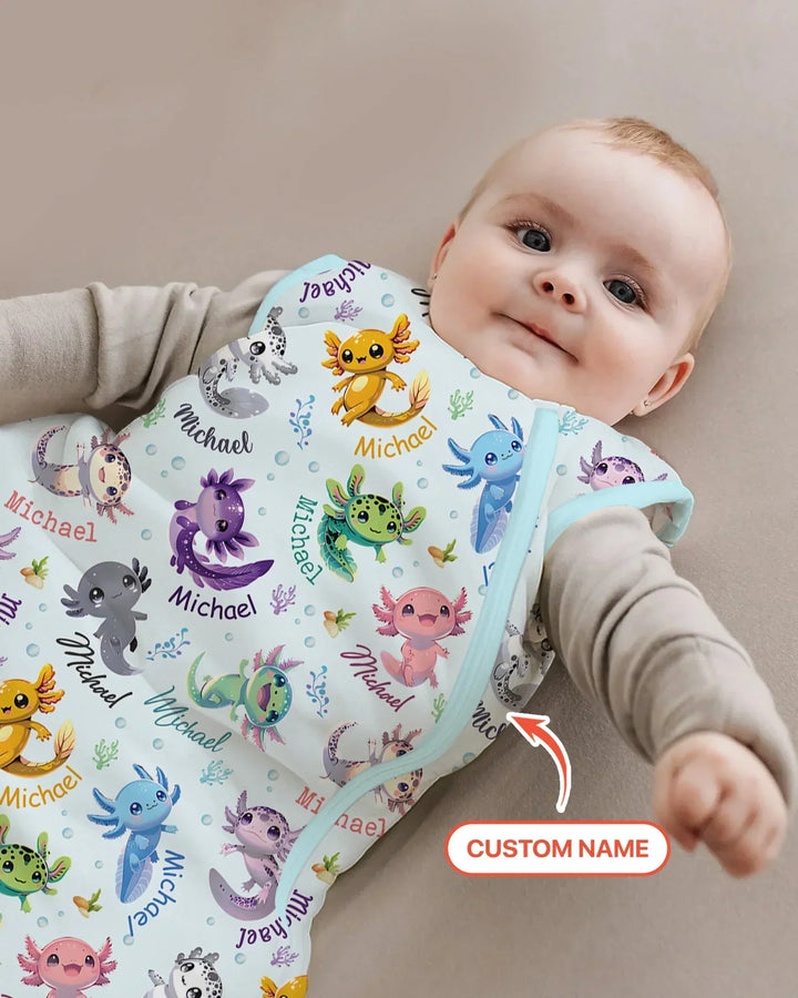 I Love You Axolotl Custom Name Bamboo Sleep Bag