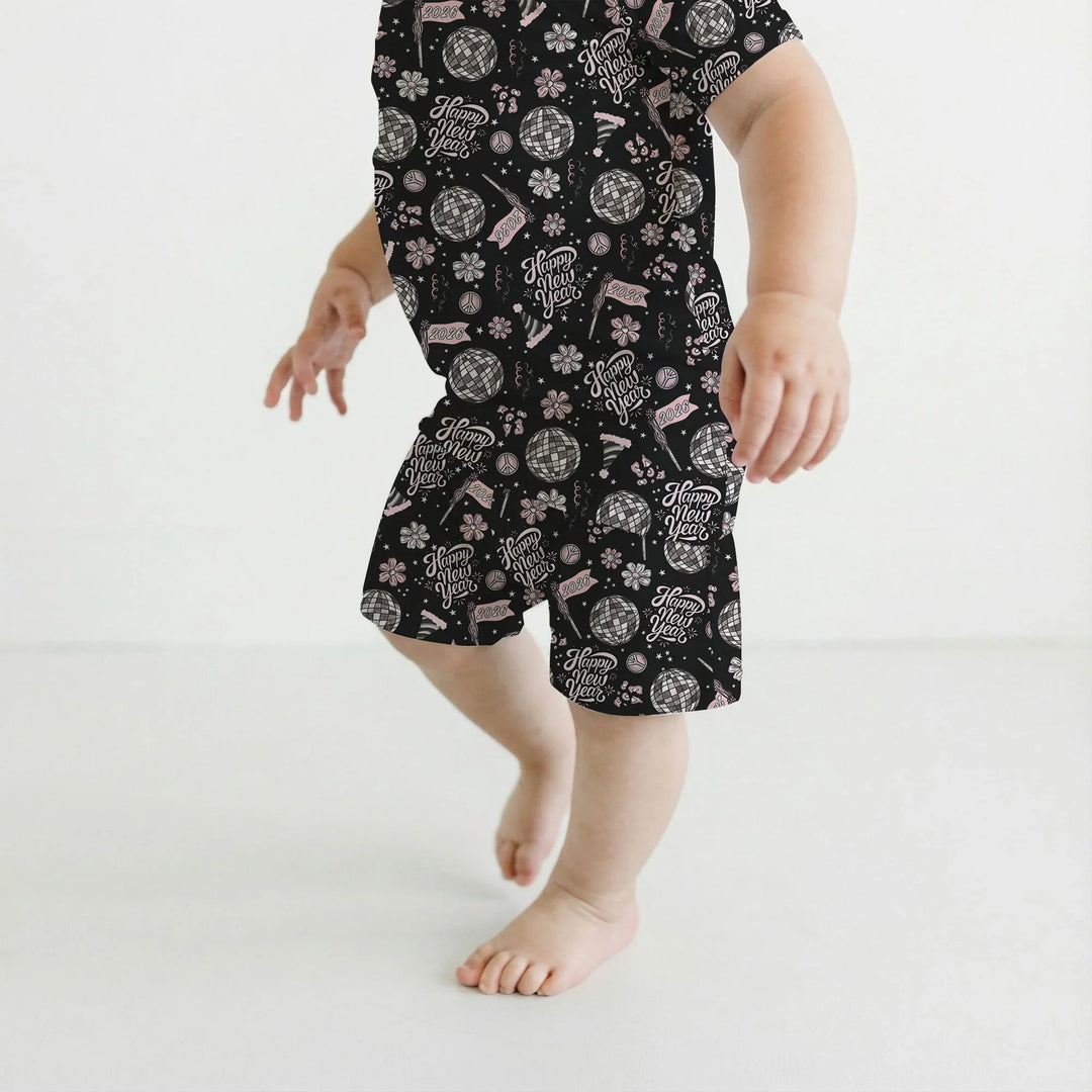 Disco New Years Eve Bamboo Two Piece Short Sleeve Shorts Pajama Set