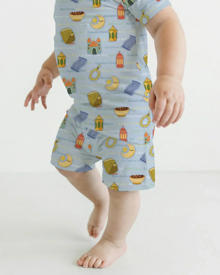 Ramadan Mubarak Family Matching Bamboo Two Piece Short Sleeve Shorts Pajama Set