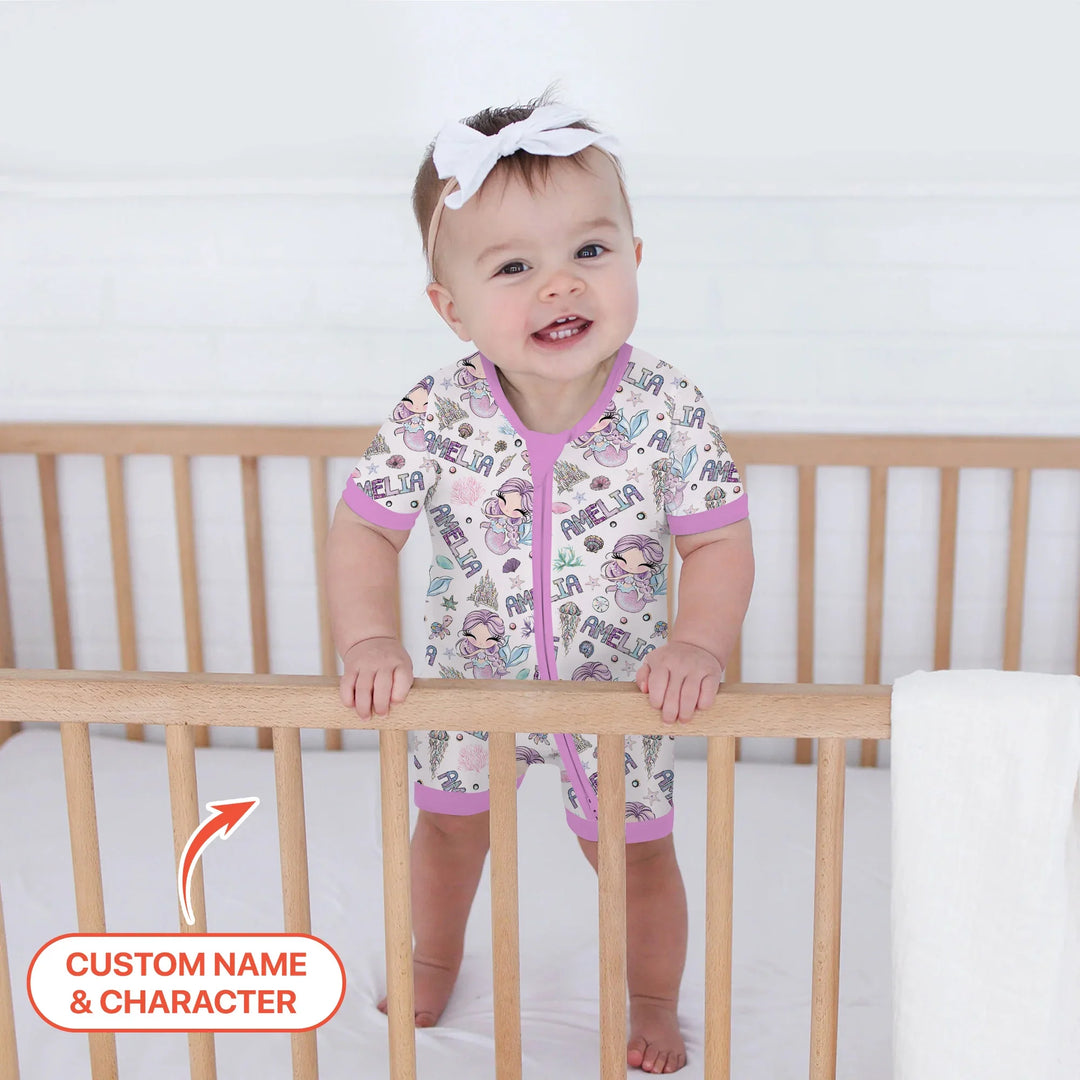 Custom Name Doodle Little Mermaid Bamboo Shorty Zippy