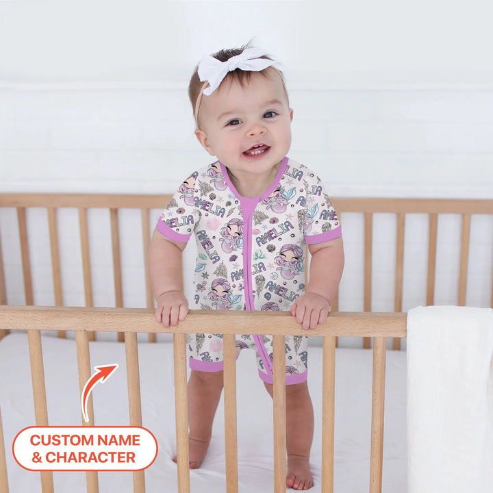 Custom Name Doodle Little Mermaid Bamboo Shorty Zippy
