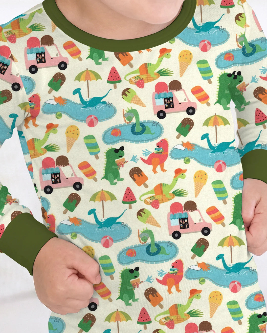 Dino Summer Splash Bamboo Two Piece Long Sleeve Pajama Set