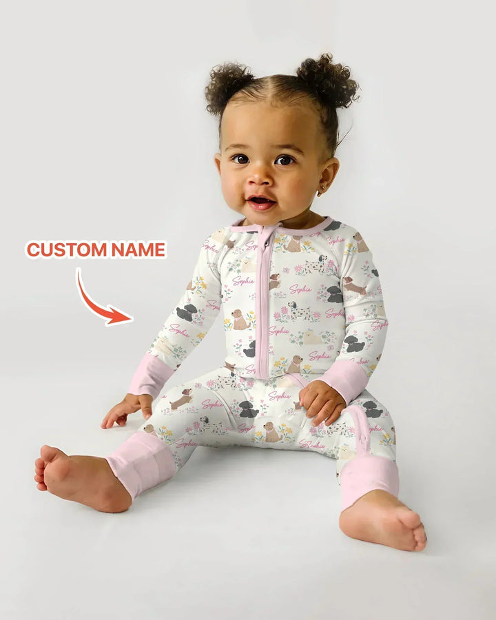 Custom Name Flower Dogs Bamboo Convertible Zippy