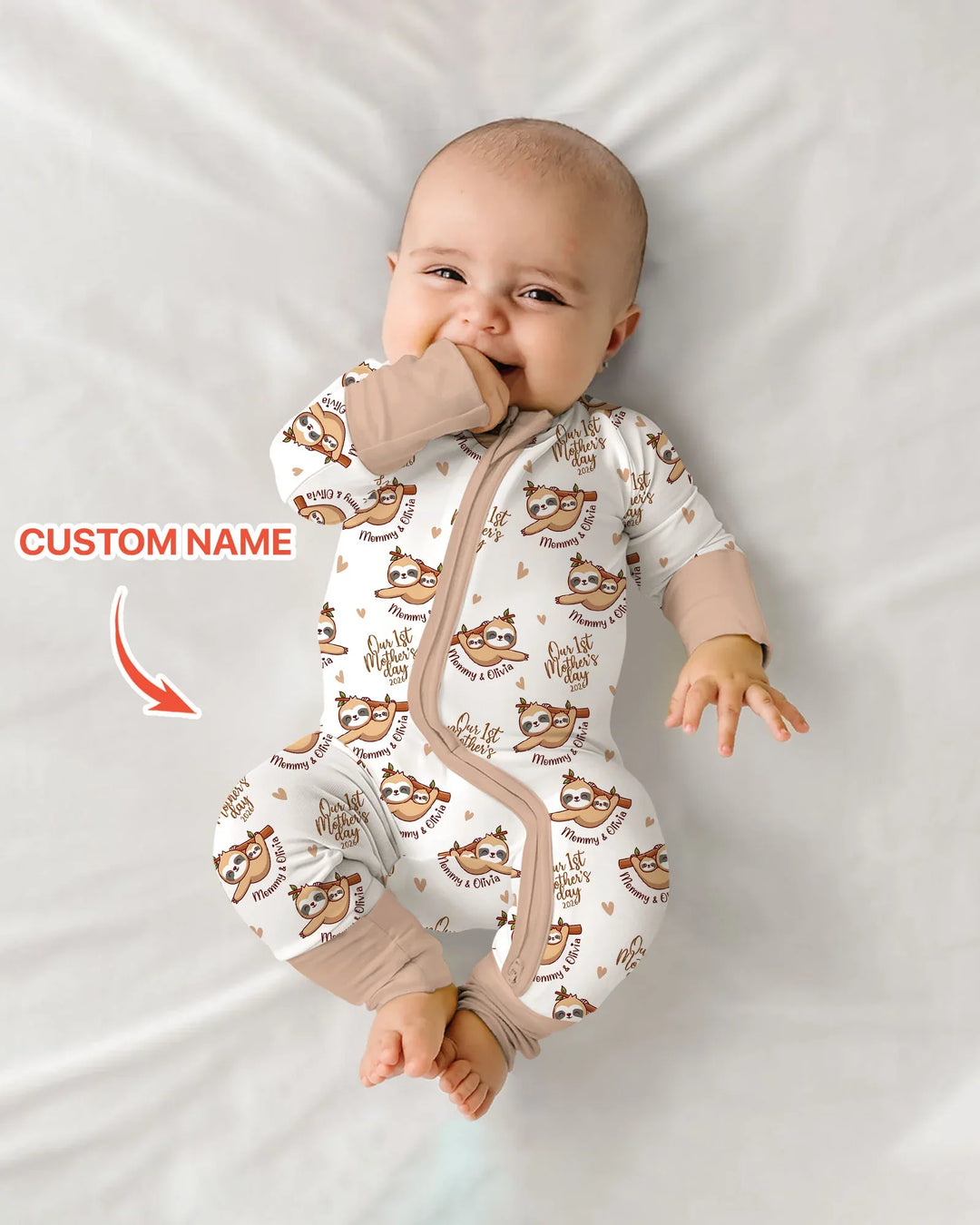 Custom Name Mama & Baby Sloth – Our First Mother’s Day 2026 Bamboo Convertible Zippy