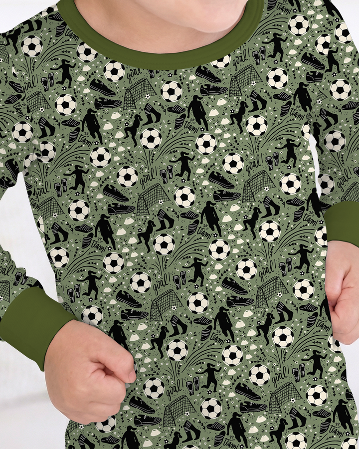 Sage Green Soccer Dreams Bamboo Two Piece Long Sleeve Pajama Set
