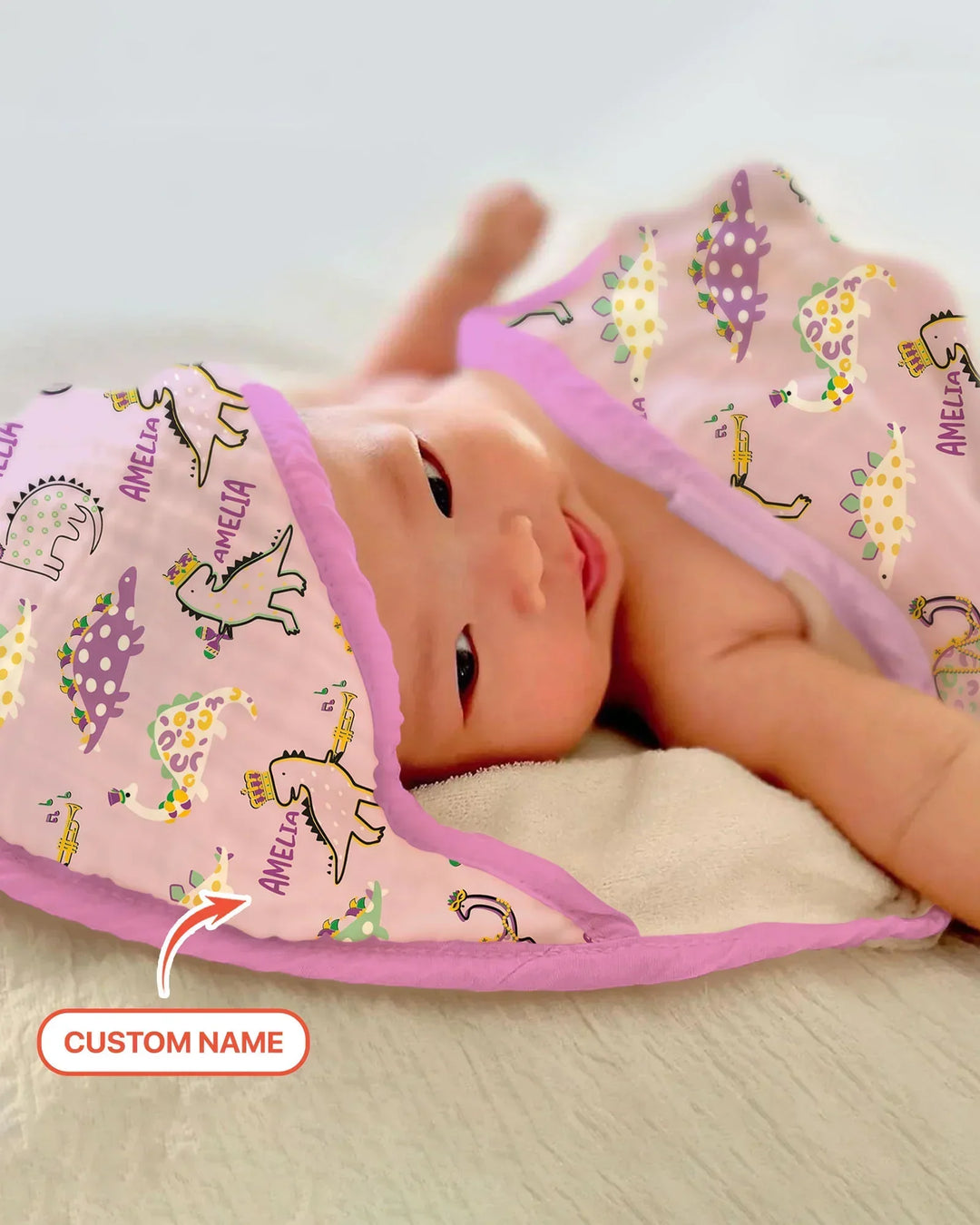 Custom Name Mardi Gras Saurus Hooded Bamboo Towel Set
