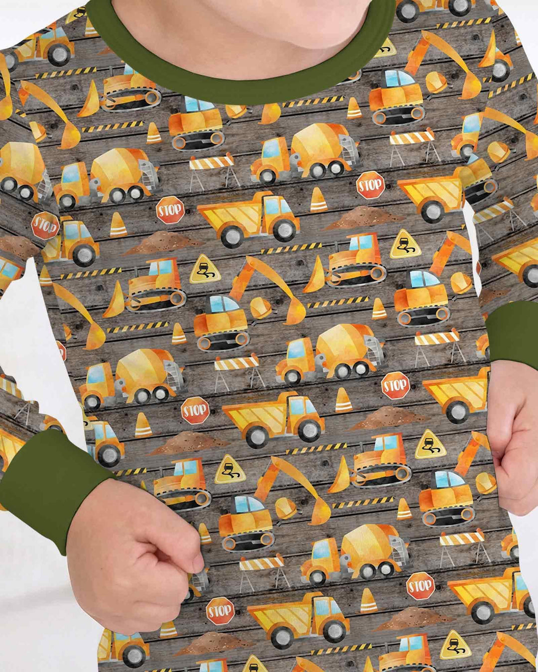 Construction Vehicles Bamboo Two Piece Long Sleeve Pajama Set