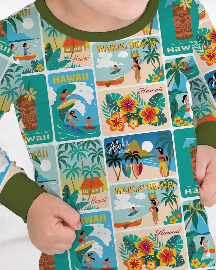 Aloha Postcard Paradise Bamboo Two Piece Long Sleeve Pajama Set