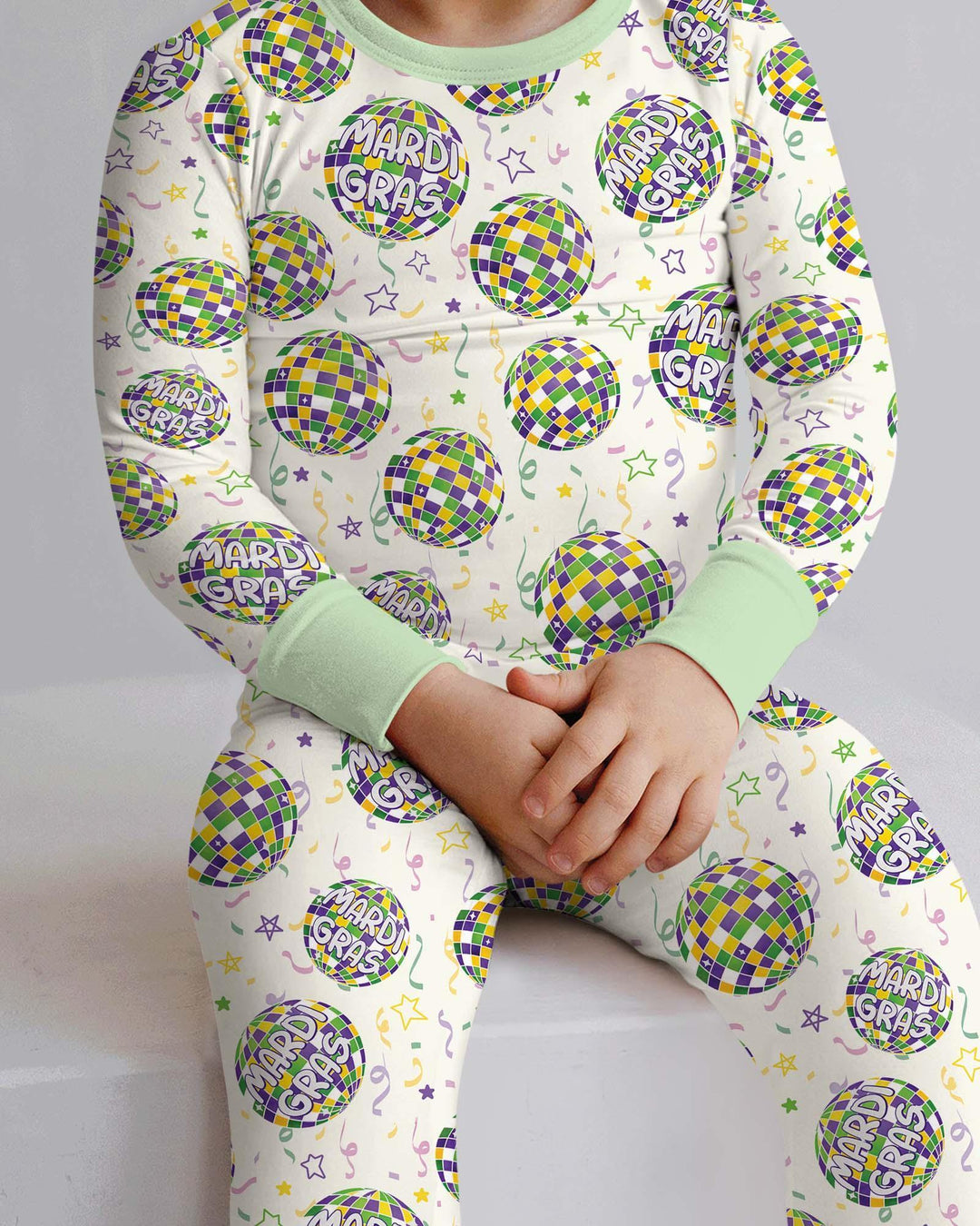 Mardi Gras Disco Ball Bamboo Two Piece Long Sleeve Pajama Set
