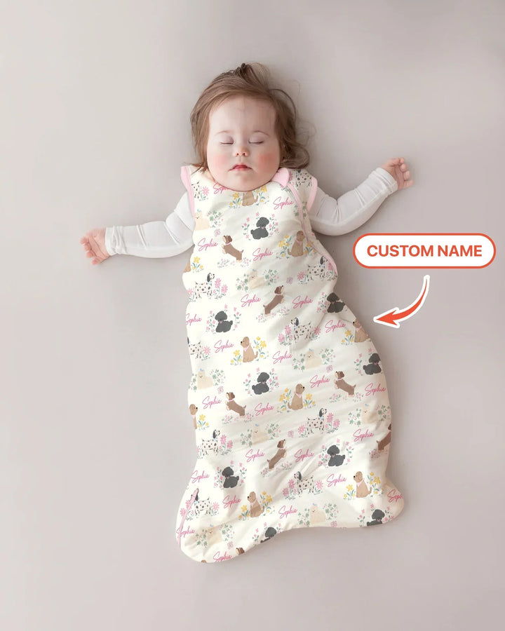 Custom Name Flower Dogs Bamboo Sleep Bag