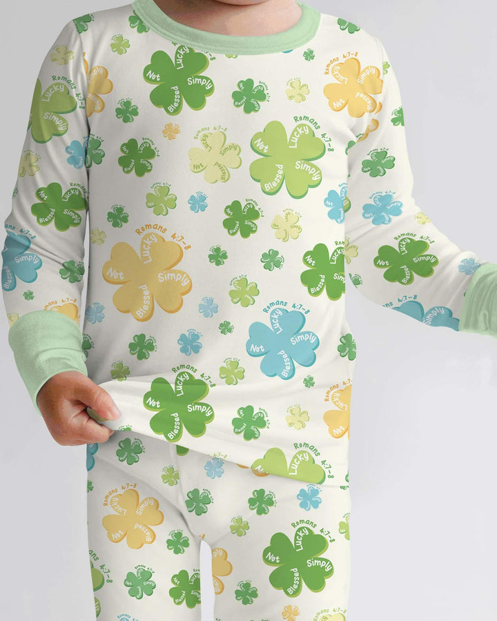 Shamrocks Print St. Patrick's Day Bamboo Two Piece Long Sleeve Pajama Set