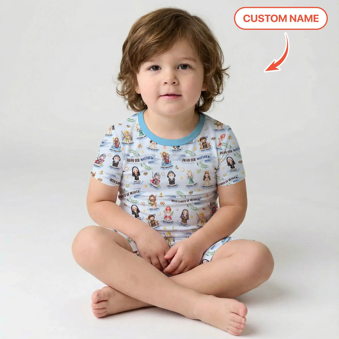 Holy Saints of Heaven Custom Name Bamboo Two Piece Short Sleeve Shorts Pajama Set