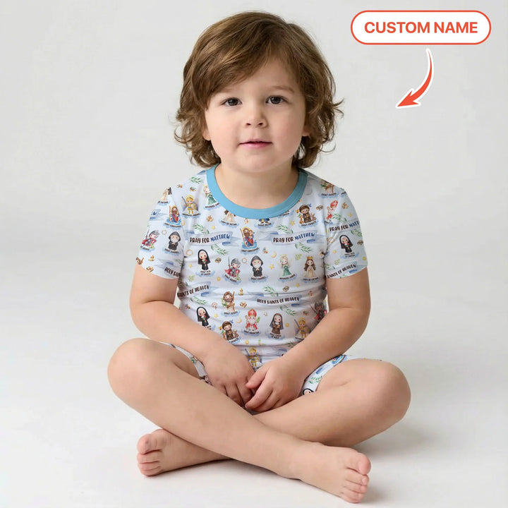 Holy Saints of Heaven Custom Name Bamboo Two Piece Short Sleeve Shorts Pajama Set