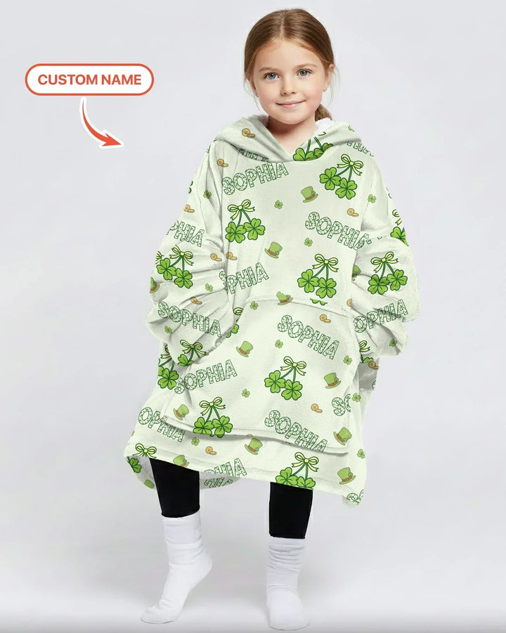 Custom Name Lucky Little Shamrock Bamboo Blanket Hoodie
