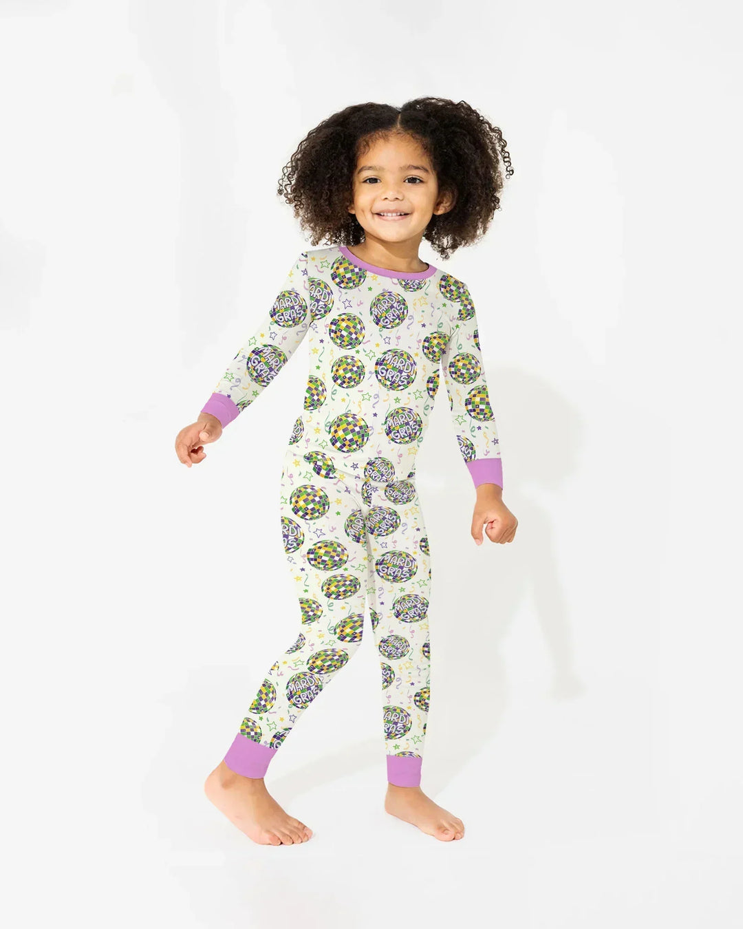 Mardi Gras Disco Ball Bamboo Two Piece Long Sleeve Pajama Set