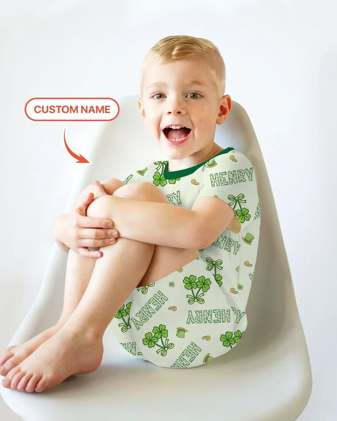 Custom Name Lucky Little Shamrock Bamboo Two Piece Short Sleeve Shorts Pajama Set