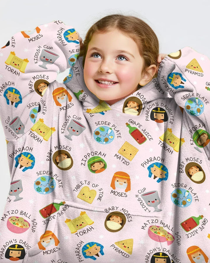 Cute Passover Characters Wearable Bamboo Blanket Hoodie