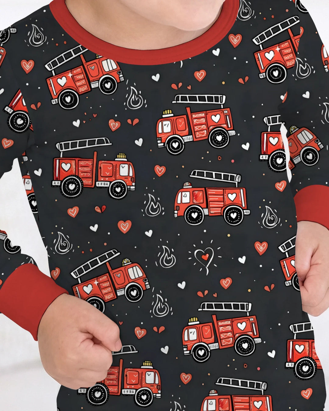 Valentine Fire Trucks Bamboo Two Piece Long Sleeve Pajama Set