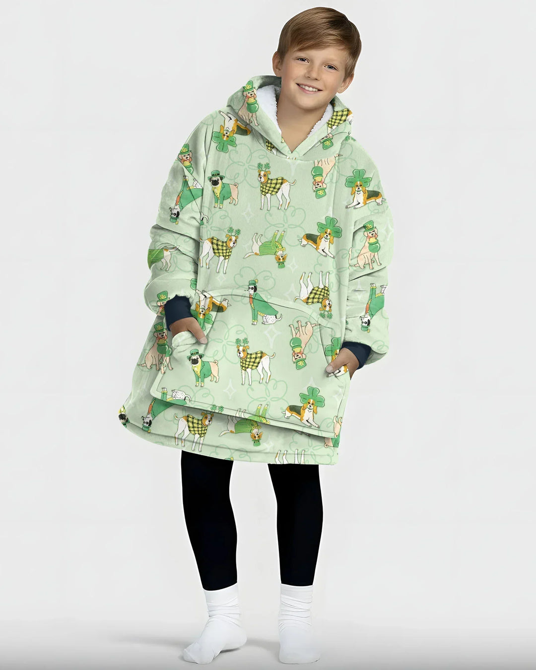 St. Patrick's Day Puppies Wearable Bamboo Blanket Hoodie