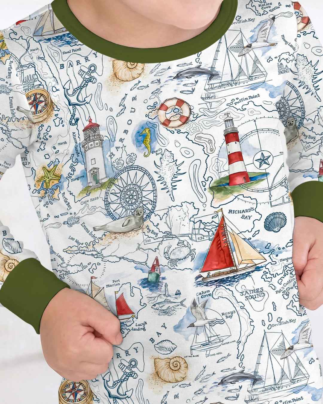 Seaside Adventure Map Bamboo Two Piece Long Sleeve Pajama Set