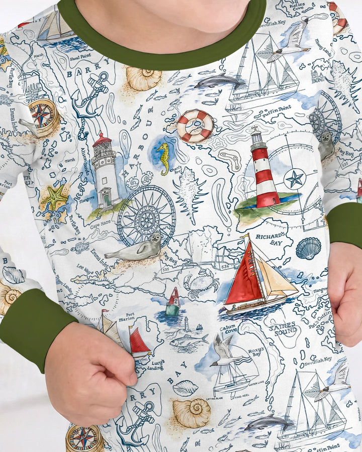 Seaside Adventure Map Bamboo Two Piece Long Sleeve Pajama Set