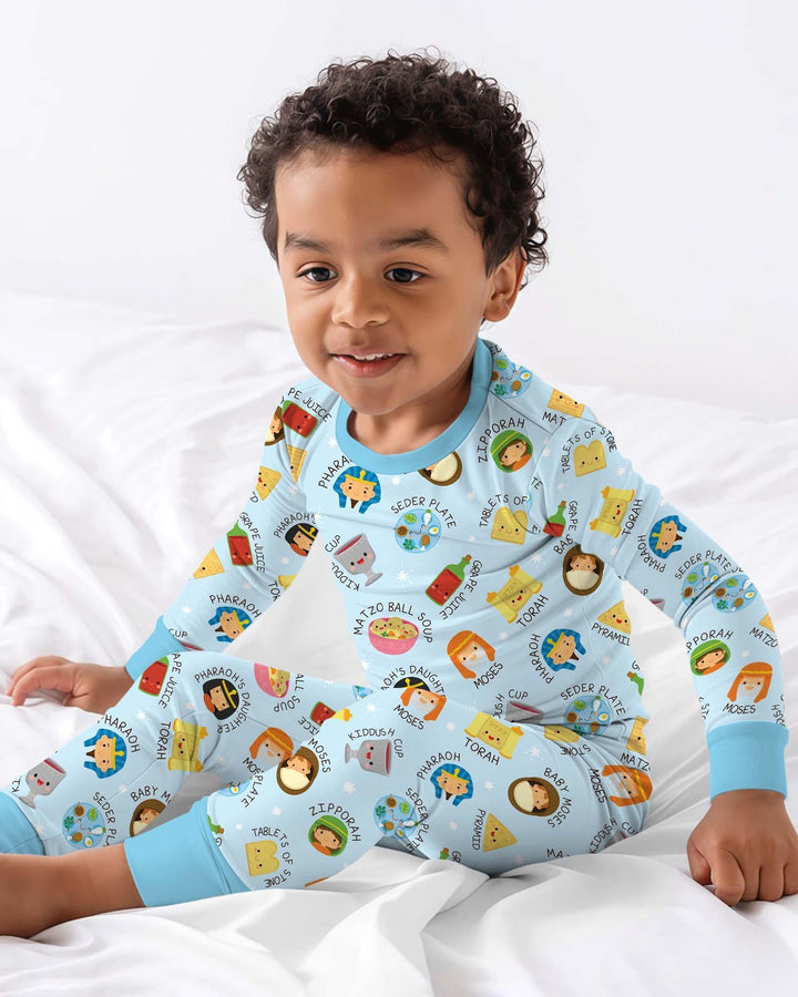 Cute Passover Characters Bamboo Two Piece Long Sleeve Pajama Set