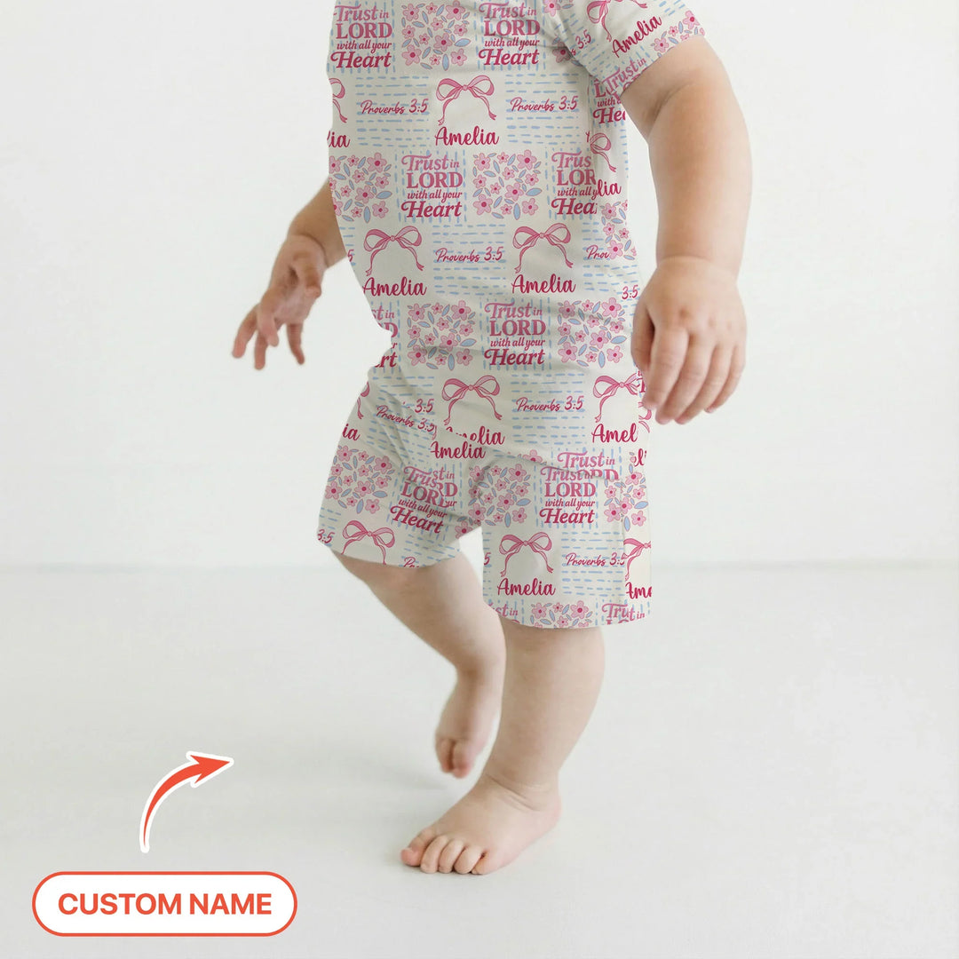 Trust The Lord With All Your Heart Custom Name Bamboo Two Piece Short Sleeve Pajama Set
