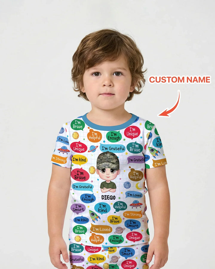 Personalized I'm Kind I'm Brave Bamboo Two Piece Short Sleeve Shorts Pajama Set